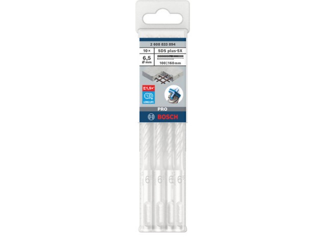 Udarni sveder Bosch PRO SDS-plus-5X, Dimenzije: 6,5x100x160mm, 2608833894